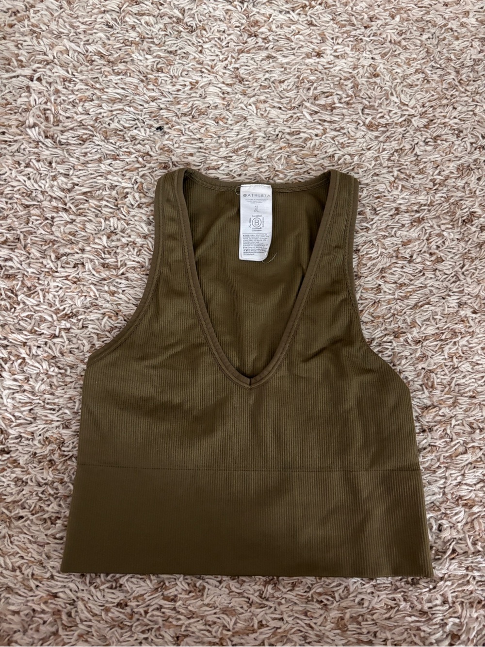 Athleta Olive Ribbed V-Neck Crop Tank Top